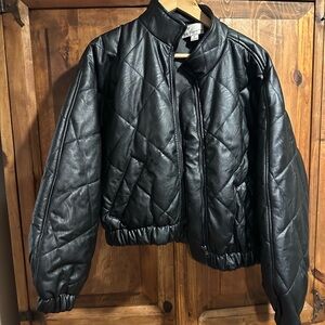 Quilted Faux-leather Bomber Jacket